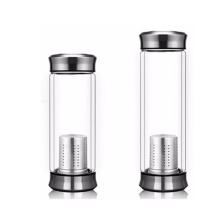 High Quality Eco-Friendly Double Layer Glass Water Bottle with tea  Infuser unbreakable glass water bottle